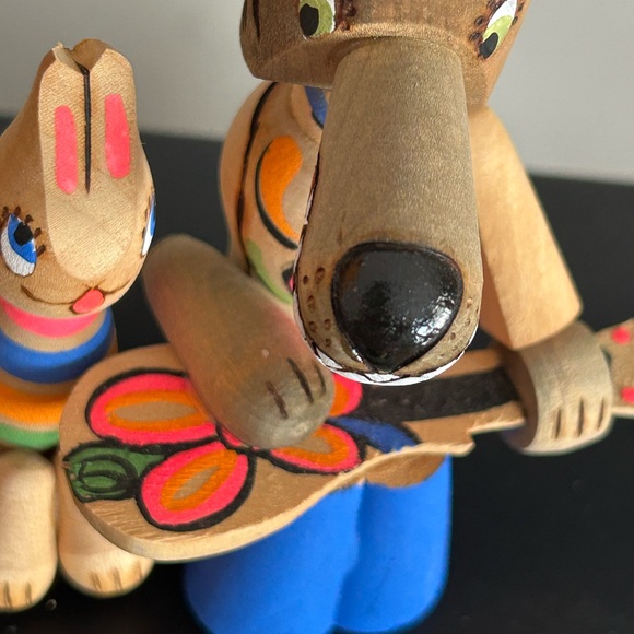 Soviet-era hand-painted vintage wooden folk art wolf and rabbit 1970s - Picture 2 of 9